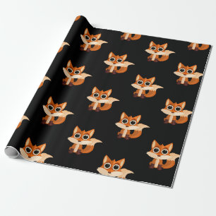 Süßer sitzender Fuchs auf schwarzem Hintergrund    Geschenkpapier