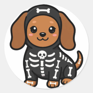 Süßer Skelett-Dachshund Halloween Runder Aufkleber