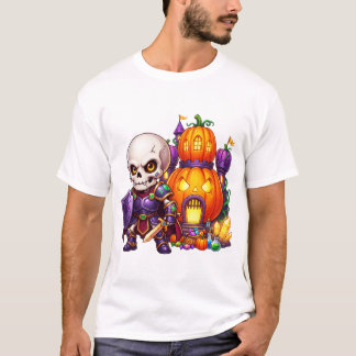 Süßer Skelett-Ritter-Kürbis-Schloss Halloween T-Shirt
