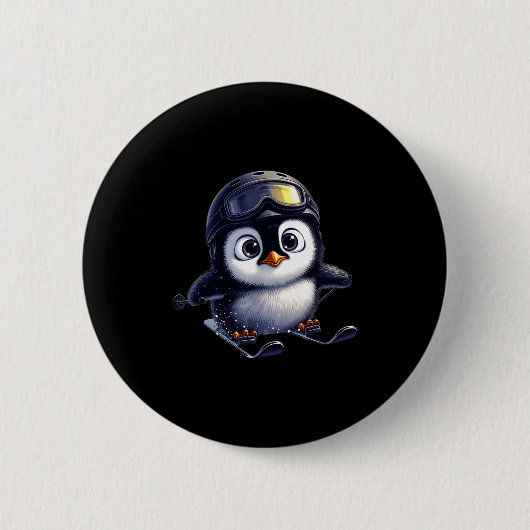 Süßer Skifahrender Pinguin Winter-Abenteuer-Crew Button (Vorderseite)