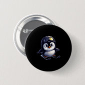 Süßer Skifahrender Pinguin Winter-Abenteuer-Crew Button (Vorne & Hinten)