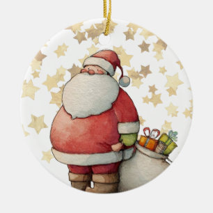 Süßer skurriler Weihnachtsmann mit Stern Keramik Ornament