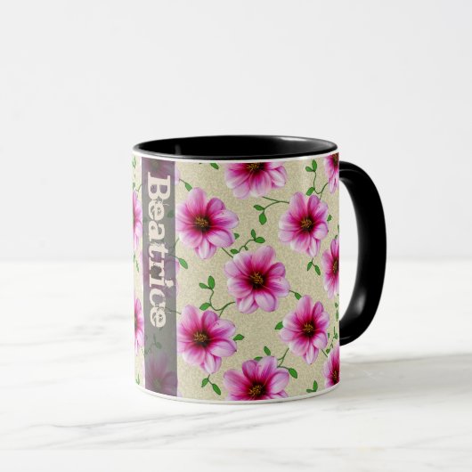 Süßer Sommer-botanische rosa Blume mit Namen Tasse (VorderseiteRechts)