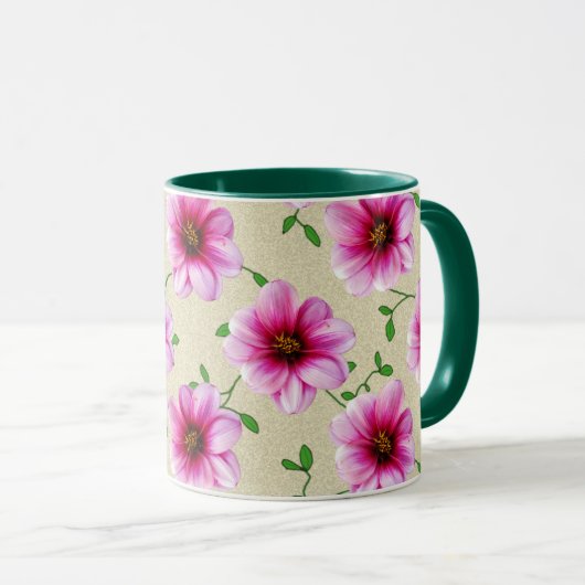 Süßer Sommer-botanische rosa Blume Tasse (VorderseiteRechts)