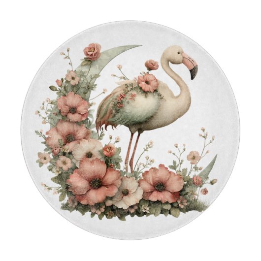 SÜSSER SOMMER FLAMINGO MIT BLUMEN SCHNEIDEBRETT (Vorderseite)