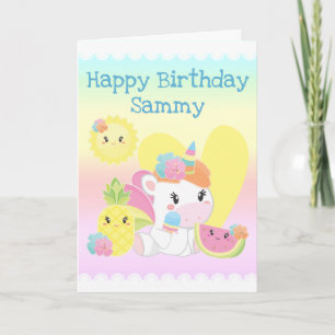 Süßer Sommer-Tropischer-Einhorn-Geburtstag Karte