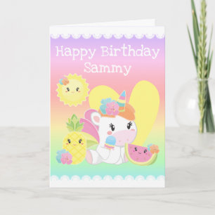 Süßer Sommer-Tropischer-Einhorn-Geburtstag Karte