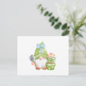 Süßer Sommergarten-Gnom mit Blumen Postkarte (Stehend Vorderseite)
