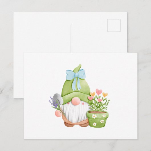 Süßer Sommergarten-Gnom mit Blumen Postkarte (Vorne/Hinten)