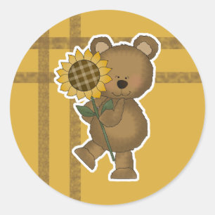 Süßer Sonnenblumen-Teddybär Runder Aufkleber