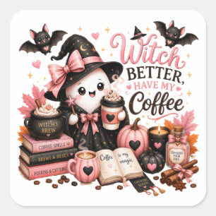 Süßer spookiger Halloween-Geist Quadratischer Aufkleber