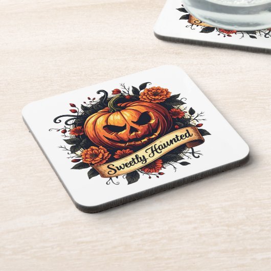 Süßer Spuk Vintager Kürbis | BlumenHalloween Getränkeuntersetzer (Linke Seite)