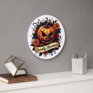 Süßer Spuk Vintager Kürbis   BlumenHalloween Große Wanduhr