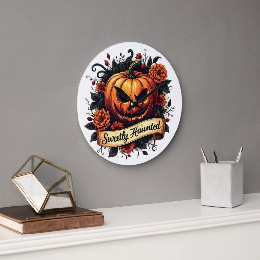 Süßer Spuk Vintager Kürbis | BlumenHalloween Große Wanduhr (Büro)