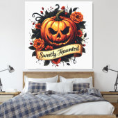 Süßer Spuk Vintager Kürbis | BlumenHalloween Leinwanddruck (Insitu (Schlafzimmer))