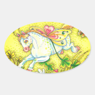 SÜßER ST. PATRICK'S DAY FLIEGENDER IRISCHER PONY, OVALER AUFKLEBER