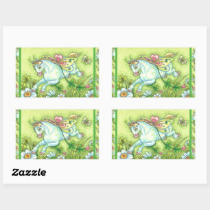 SÜßER ST. PATRICK'S DAY FLIEGENDER IRISCHER PONY,  RECHTECKIGER AUFKLEBER