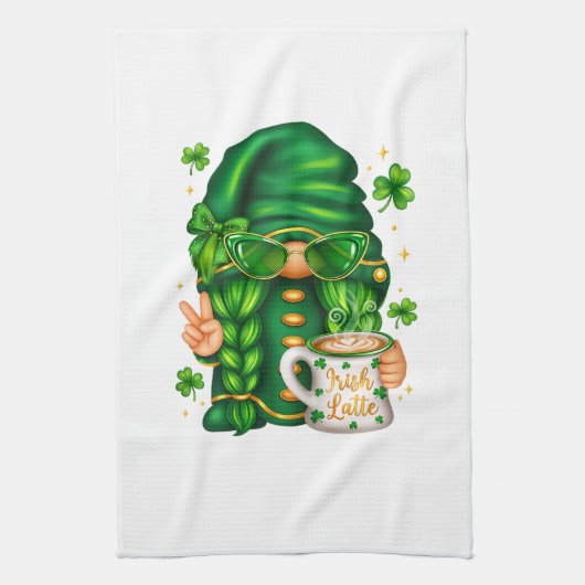 Süßer St. Patrick's Day Gnom, der Kaffee trinkt Geschirrtuch (Vertikal)