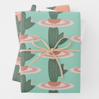 Süßer stacheliger Kaktus | Topfhauspflanzen-Muster Geschenkpapier Set