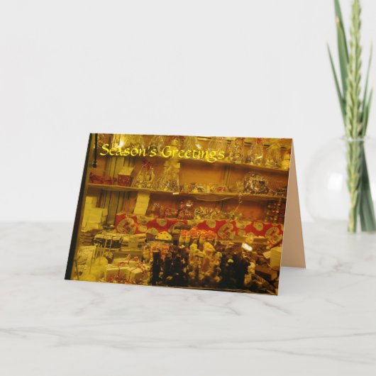 Süßer Stall am deutschen Weihnachtsmarkt, Feiertagskarte (Vorderseite)