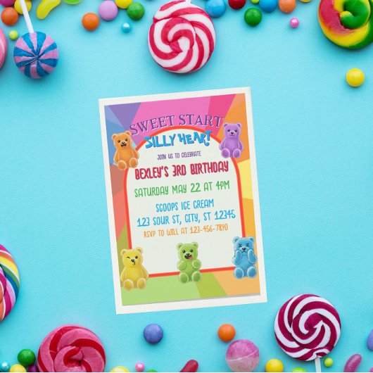 Süßer Start, Dummes Herz Candy Bärchen Geburtstag Einladung