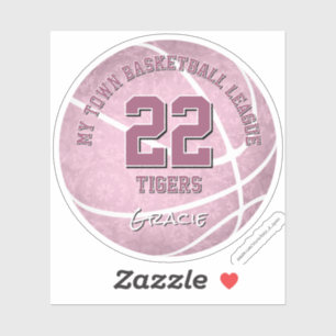 süßer staubiger rosa Basketball mit Teamname Aufkleber