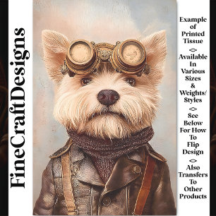 Süßer Steampunk-Aviator-Terrier AA1-Dekoupage Seidenpapier