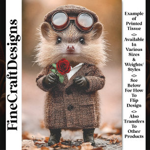 Süßer Steampunk-Igel + Blume AH4 Decoupage Seidenpapier