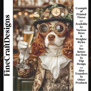 Süßer Steampunk Spaniel Hund Toastet BG4 Decoupage Seidenpapier
