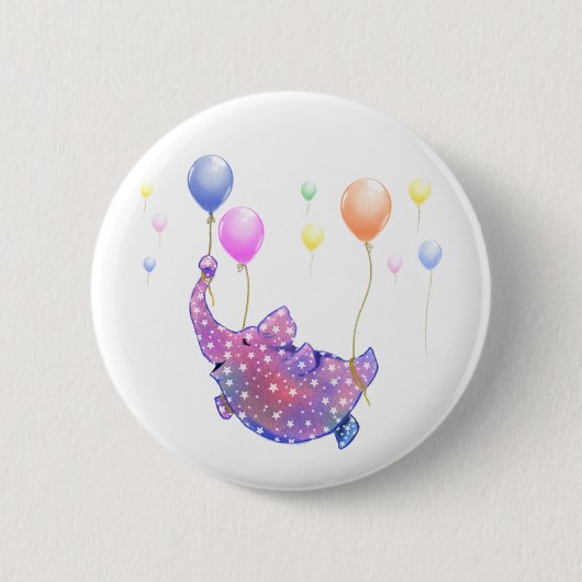 Süßer Sternen-Elefant fliegt mit farbenfrohen Ball Button (Vorderseite)