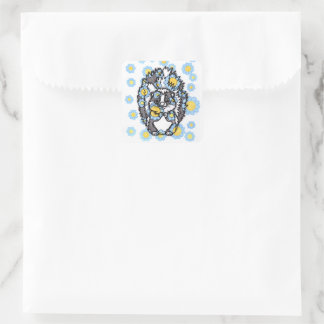 Süßer Stinktier mit blauen Blumen Quadrat-Aufklebe Quadratischer Aufkleber