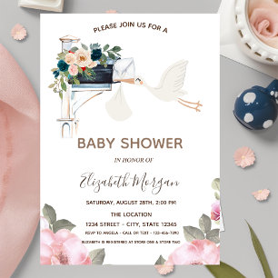 Süßer Storch Briefkasten Blumen Babyparty Einladung