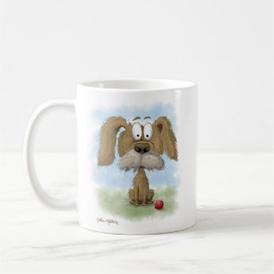 Süßer struppiger Hund Cartoon mit Ball Kaffeetasse