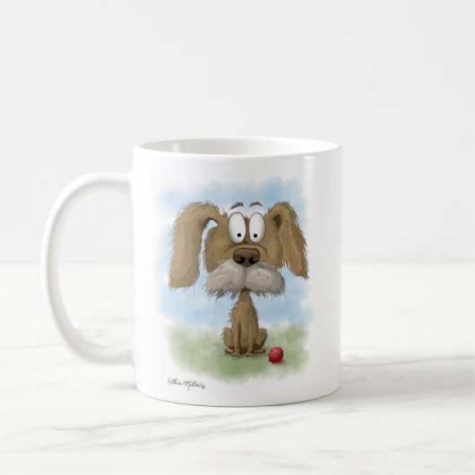 Süßer struppiger Hund Cartoon mit Ball Kaffeetasse (Links)
