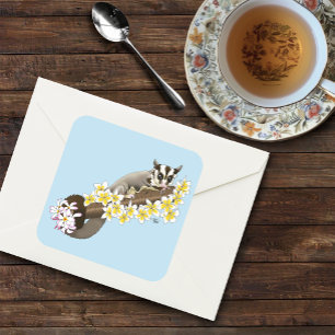 Süßer Sugar Glider Tropische Plumerienblüten Blau Quadratischer Aufkleber