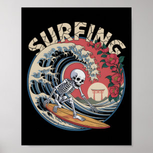Süßer surfen Tsunami-Skelett Dia De Los Muertos D Poster