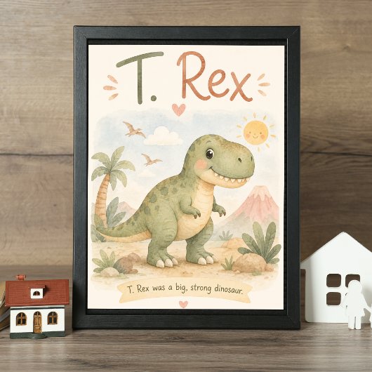 Süßer T. Rex Dinosaurier Kinderzimmer Wasserfarbe Poster