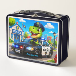 Süßer T-Rex Dinosaurier Polizeiwagen Kinder Metall Brotdose