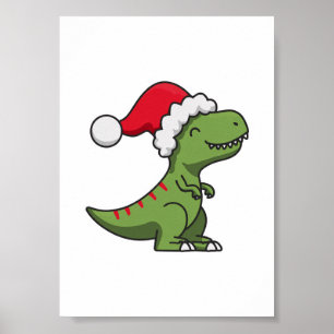 Süßer T-Rex mit Santa-Hut – Weihnachts-Dino Poster