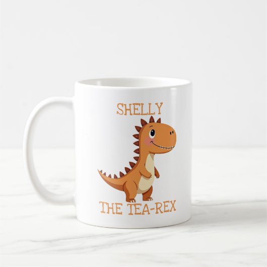 Süßer Tea-Rex-Dinosaur mit personalisiertem Namen Kaffeetasse (Links)