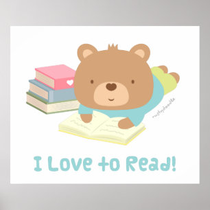 Süßer Teddy Bär liest gerne für Kinder Poster