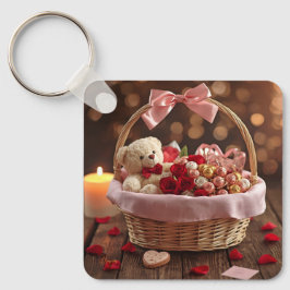 Süßer Teddy-Rosen-Korb Romantisches Valentins-Herz Schlüsselanhänger