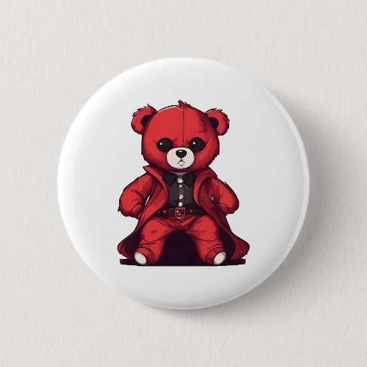 Süßer Teddy roter Junge Button (Vorderseite)
