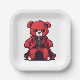 Süßer Teddy roter Junge Pappteller