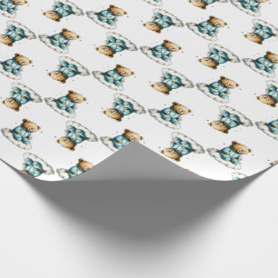 Süßer Teddybär auf flauschiger Wolke in blauen Pyj Geschenkpapier