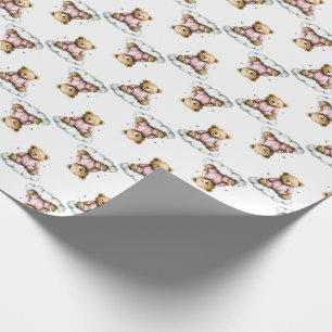 Süßer Teddybär auf flauschiger Wolke in rosa Pyjam Geschenkpapier