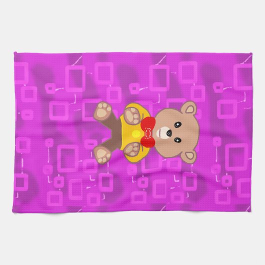 Süßer Teddybär auf rosa geometrisch  Geschirrtuch (Horizontal)
