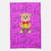 Süßer Teddybär auf rosa geometrisch  Geschirrtuch (Vertikal)