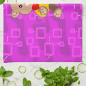 Süßer Teddybär auf rosa geometrisch  Geschirrtuch (Gefaltet)
