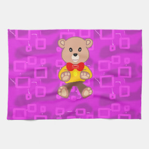 Süßer Teddybär auf rosa geometrisch  Geschirrtuch